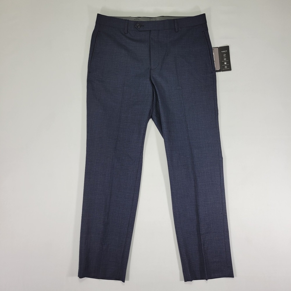 Michael Kors Men's Dress Pant Trousers MARVIN Blue Checked Poly Blend 33x30 NEW